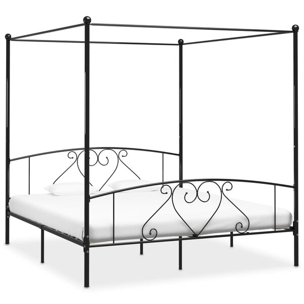 vidaXL Bed Frame Black Metal Double Bed Frame Rectangular Double Bed