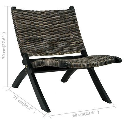 vidaXL Relaxing Chair Black Natural Kubu Rattan and Solid Mahogany Wood
