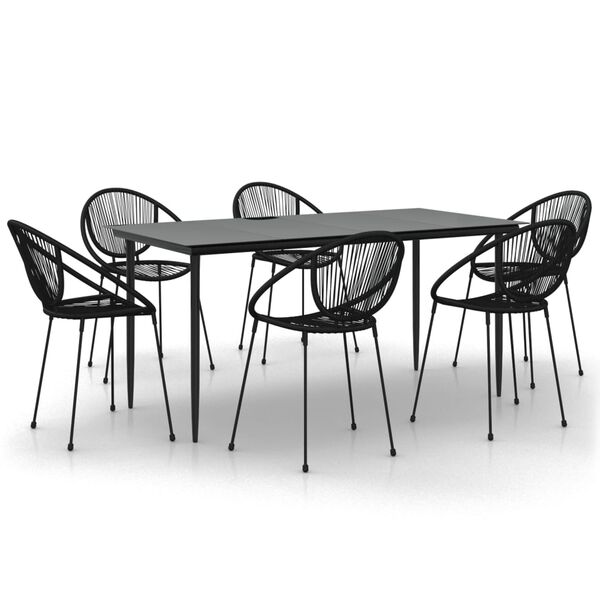 vidaXL 7 Piece Patio Dining Set Black PVC Rattan