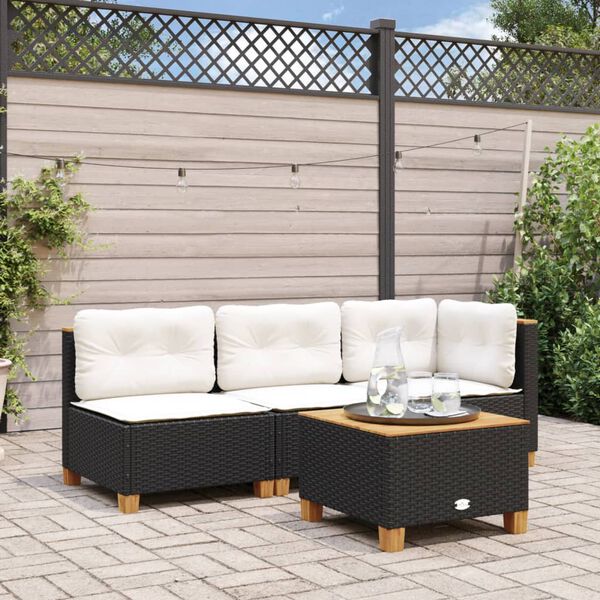 vidaXL Garden Sofa Set of 3 Black PE rattan Large Modular