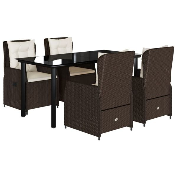 vidaXL 5 Piece Patio Dining Set with Cushions Brown Poly Rattan