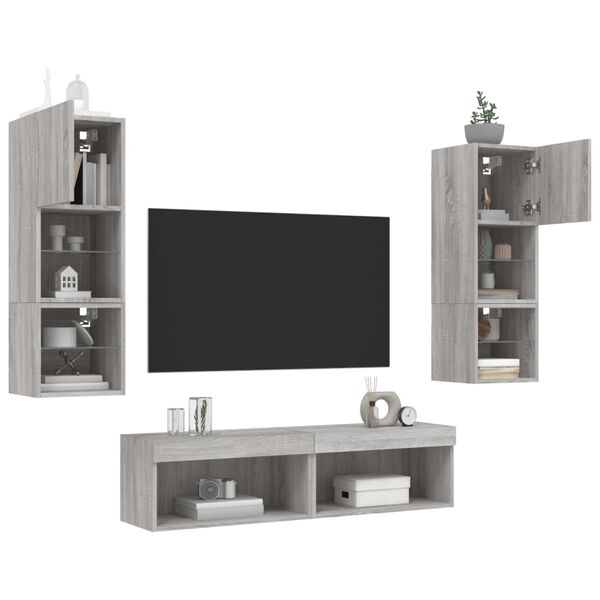 vidaXL 6 Piece TV Wall Units with LED Gray Sonoma Engineered Wood