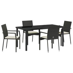 vidaXL Garden Dining Set with Cushion 5 pcs Black Poly Rattan