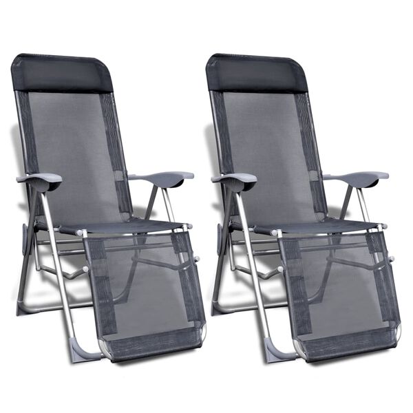 vidaXL Camping Chair Set of 2 Grey Aluminum frame Medium