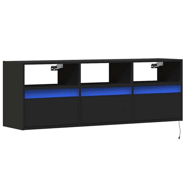 vidaXL TV Wall Cabinet Black Engineered wood 51.2 x 12.2 x 17.7 in