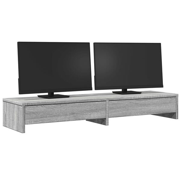 vidaXL Monitor Stand with Drawers Grey Sonoma 39.4x10.6x5.9" Engineered Wood