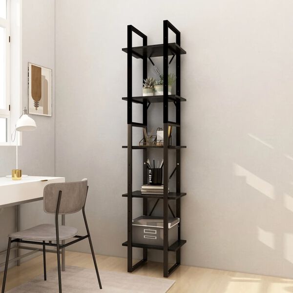 vidaXL Book Cabinet Black Pinewood, metal Medium Book Cabinet