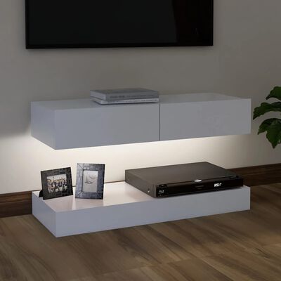 vidaXL TV Cabinet with LED Lights White 35.4"x13.8"