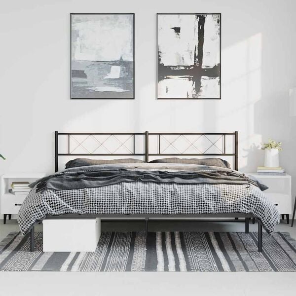 vidaXL Metal Bed Frame Black Powder-Coated Steel Full Metal Bed Frame