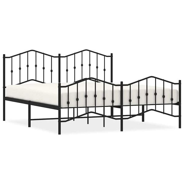 vidaXL Bed Frame Black Steel Double Bed Frame Rectangular Modern