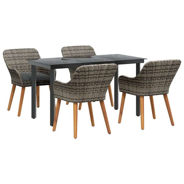vidaXL Garden Dining Set with Cushion 5 pcs Grey Poly Rattan