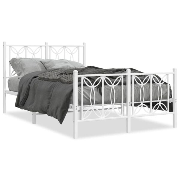 vidaXL Bed Frame White Steel 47.2 x 74.8 in Bed Frame Rectangular