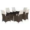 vidaXL 7 Piece Patio Bistro Set with Cushions Brown Poly Rattan