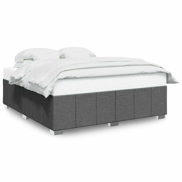 vidaXL Bed Frame Dark Grey Polyester, Plywood, Solid Pine Wood Super King