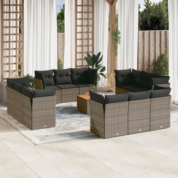 vidaXL Garden Sofa Set Grey PE rattan Large Garden Sofa Set Square