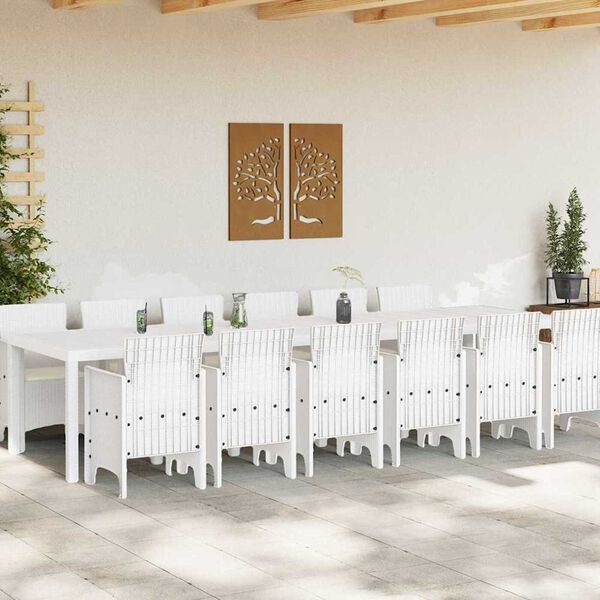 vidaXL Garden Dining Set 13 pcs White Polt rattan