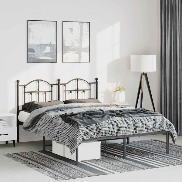vidaXL Bed Frame Black Powder-Coated Steel King Size Bed Frame