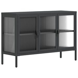 vidaXL Sideboard Black Powder-Coated Steel, Fluted Glass Medium