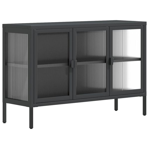 vidaXL Sideboard Black Powder-Coated Steel, Fluted Glass Medium