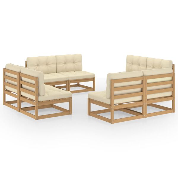 vidaXL Garden Lounge Set Honey brown, Cream Solid pine wood, 100% polyester