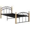 vidaXL Bed Frame Black and Natural Powder-coated Metal, Solid Oak Wood