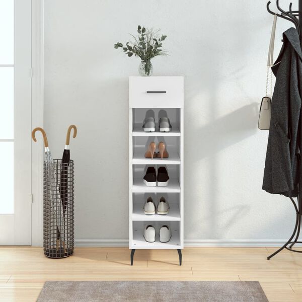 vidaXL Shoe Cabinet High gloss white Engineered wood, iron, aluminum