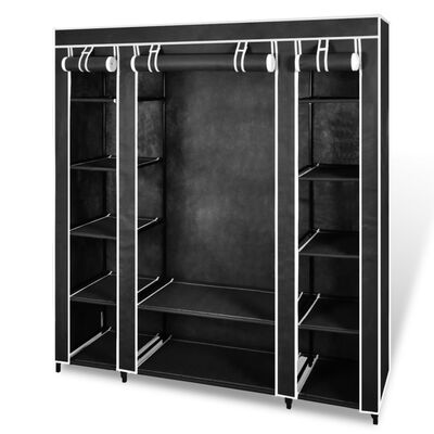 vidaXL Fabric Wardrobe with Compartments and Rods 17.7"x59"x69" Black