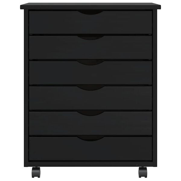 vidaXL Rolling Cabinet Black Solid pine wood, engineered wood, plastic