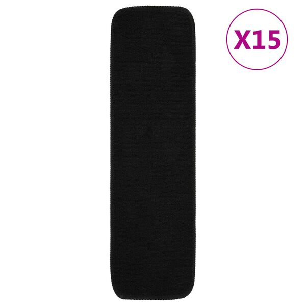vidaXL Stair Mat Set of 15 Black 100% Polypropylene 7.9 x 29.5 in