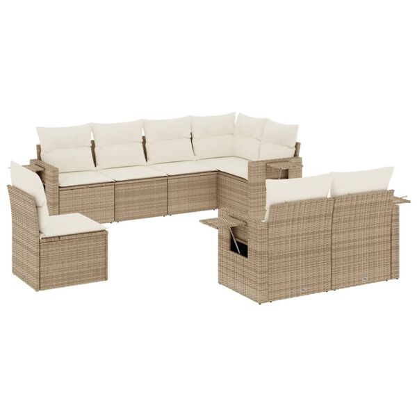 vidaXL Garden Sofa Set Beige PE Rattan 8 Piece Adjustable Feet