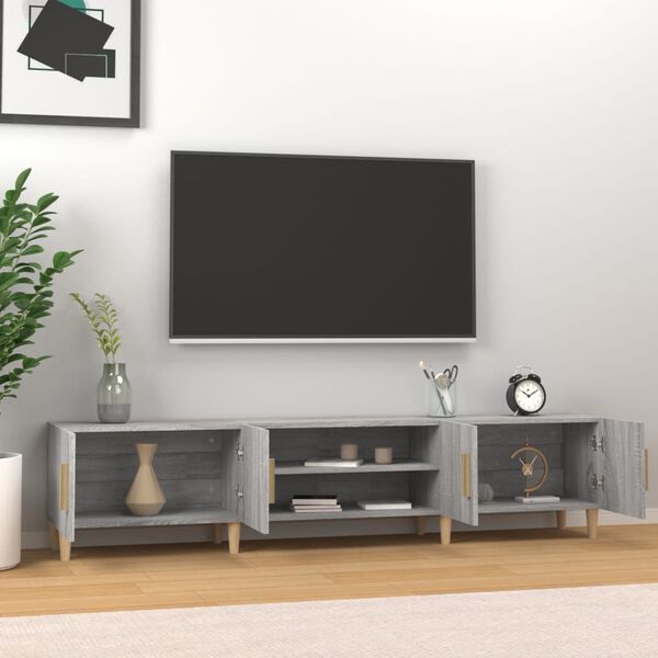 vidaXL TV Cabinet Grey Sonoma Engineered Wood, Solid Eucalyptus Wood