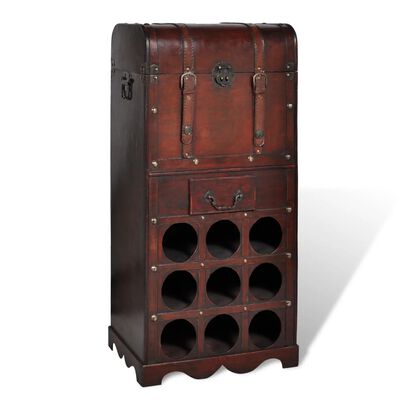 vidaXL Wooden Wine Rack for 9 Bottles with Storage