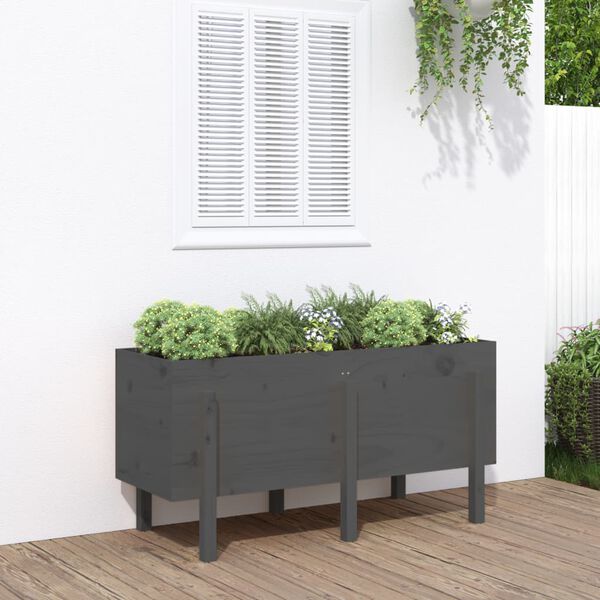 vidaXL Garden Raised Bed Grey Solid Pine Wood Medium Decorative Inlays