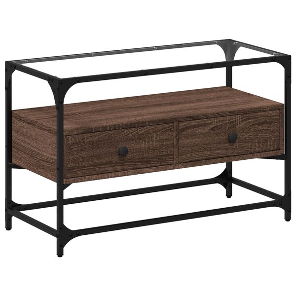 vidaXL TV Cabinet Brown Oak Engineered Wood and Glass Medium TV Cabinet