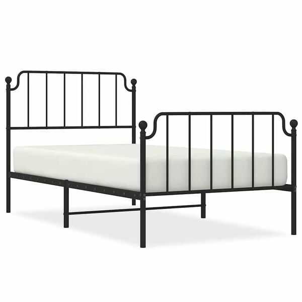 vidaXL Bed Frame Black Powder-Coated Steel Twin Bed Frame Rectangular