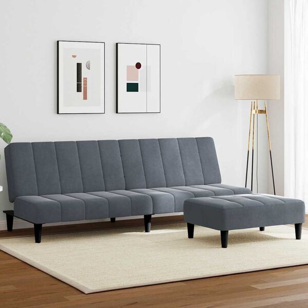 vidaXL 2-Seater Sofa Bed with Footstool Dark Gray Velvet