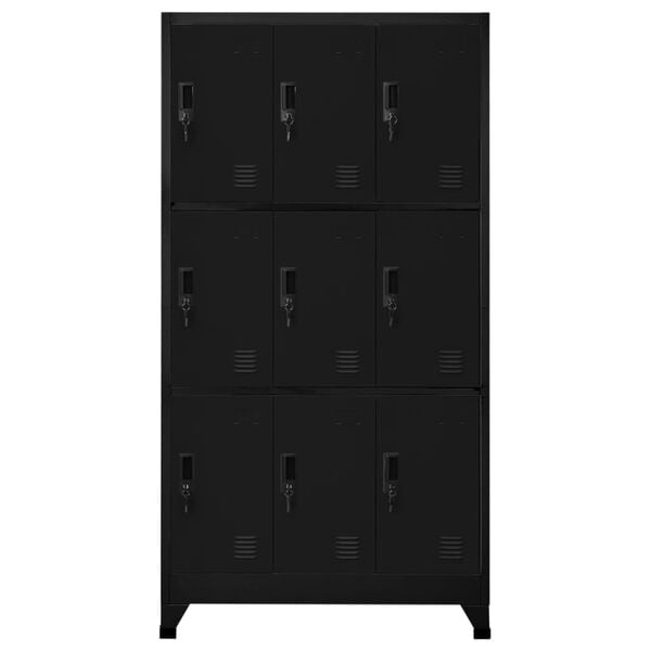 vidaXL Locker Cabinet Black Steel Locker Cabinet Rectangular Modern