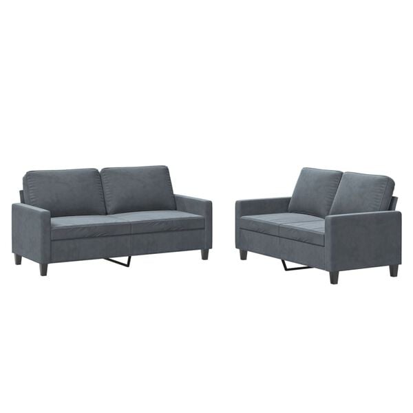 vidaXL Sofa Set Dark grey Velvet, metal, plywood 2-Seater Loveseat