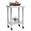 vidaXL Kitchen Work Table with Wheels 23.6"x23.6"x33.5" Stainless Steel