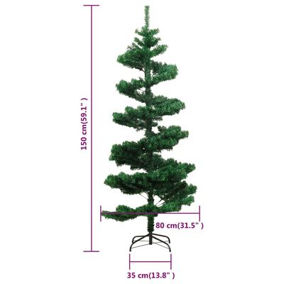 vidaXL Swirl Christmas Tree with Stand and LEDs Green 5 ft PVC