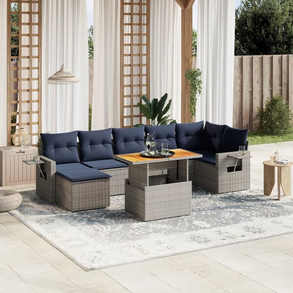 vidaXL 8 Piece Patio Sofa Set with Cushions Gray Poly Rattan