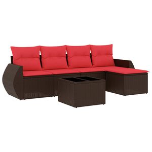vidaXL 6 Piece Garden Sofa Set with Cushions Brown Poly Rattan