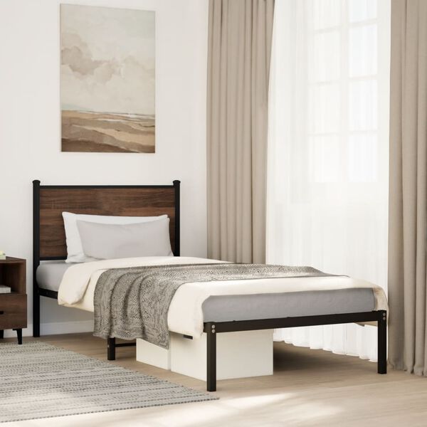vidaXL Bed Frame Brown oak Steel Twin Bed Frame Rectangular Modern