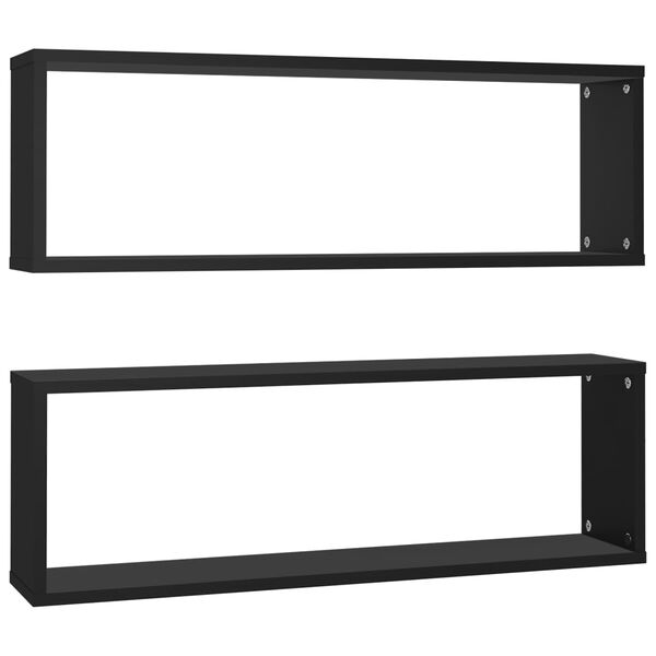 vidaXL Wall Shelf Set of 2 Black Engineered wood 31.5x5.9x10.4 in