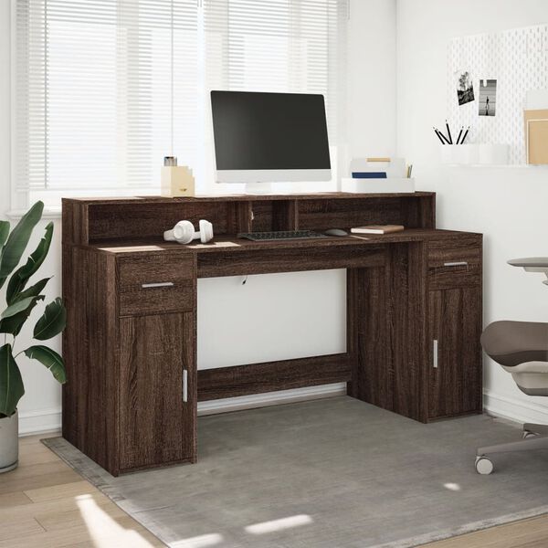 vidaXL Desk Brown Oak Engineered Wood Standard Desk Rectangular