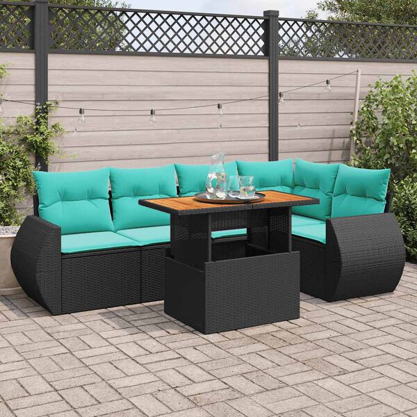 vidaXL 6 Piece Patio Sofa Set with Cushions Black Poly Rattan
