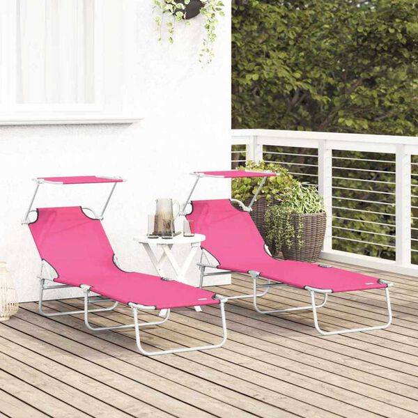 vidaXL Sun Lounger Folding 2-person 2 pcs Pink 58 x 188 x 77cm fabric