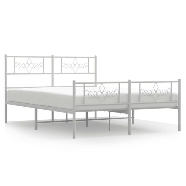 vidaXL Bed Frame White Powder-Coated Steel Full Bed Frame Rectangular