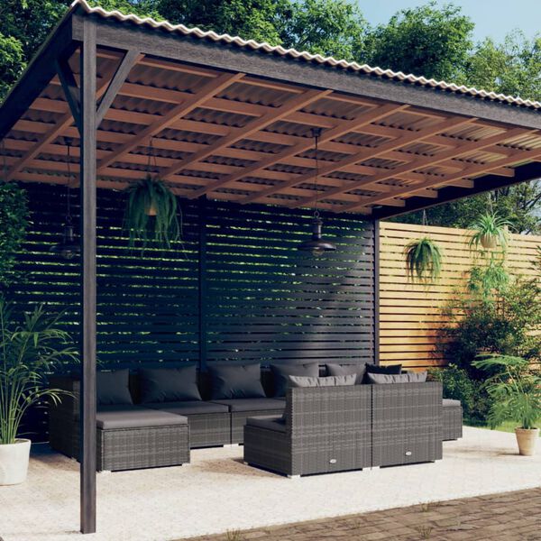 vidaXL Garden Lounge Set Grey PE rattan, powder-coated steel Large
