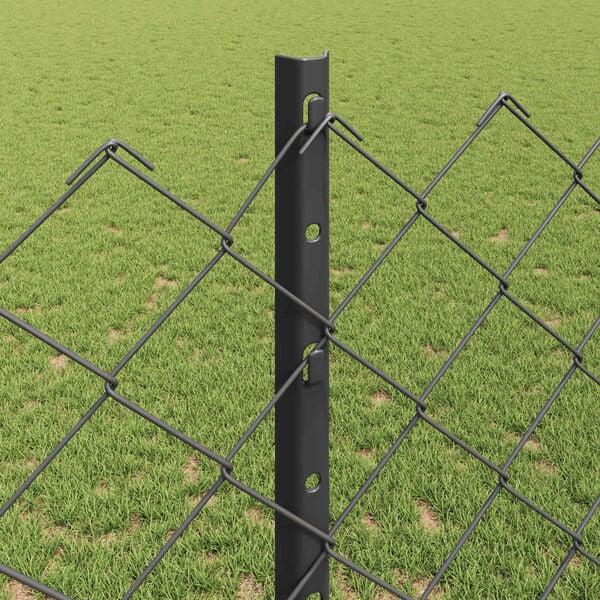 vidaXL Fence with Post Grey 3.94 x 32.81 ft Steel and PVC